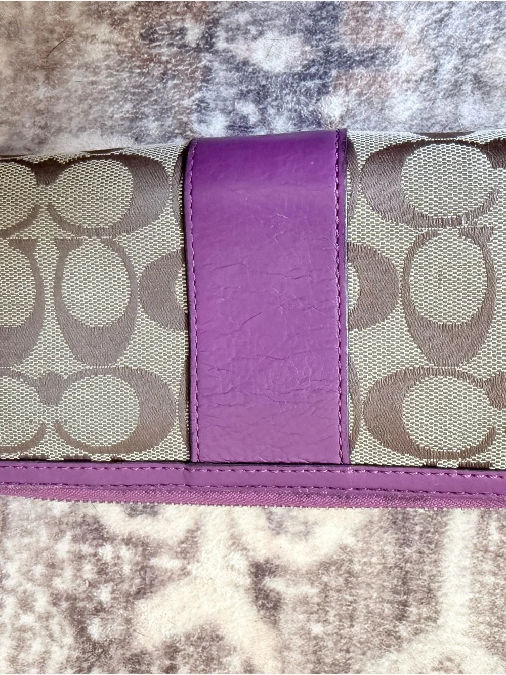 Coach Signature Canvas Wallet with Purple Leather Accent